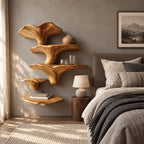 Towering Mushroom Cluster Wall Shelves, Solid Wood Floating Shelves with Tall Cap and Button Ledge