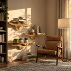 Billowing Cloud Mushroom Floating Shelves, Thick Sculpted Solid Wood Wall Shelves for Living Room