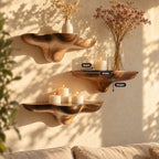 Billowing Cloud Mushroom Floating Shelves, Thick Sculpted Solid Wood Wall Shelves for Living Room
