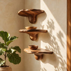 Bulb Stem Corner Mushroom Shelves, Chunky Live Edge Solid Wood Floating Corner Shelves for Entryway