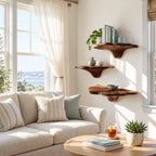 Ruffled Rim Corner Mushroom Shelves, Live Edge Solid Wood Floating Corner Shelves with Tapered Stems