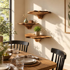 Ruffled Rim Corner Mushroom Shelves, Live Edge Solid Wood Floating Corner Shelves with Tapered Stems