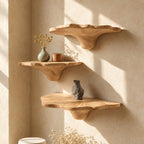 Ruffled Rim Corner Mushroom Shelves, Live Edge Solid Wood Floating Corner Shelves with Tapered Stems