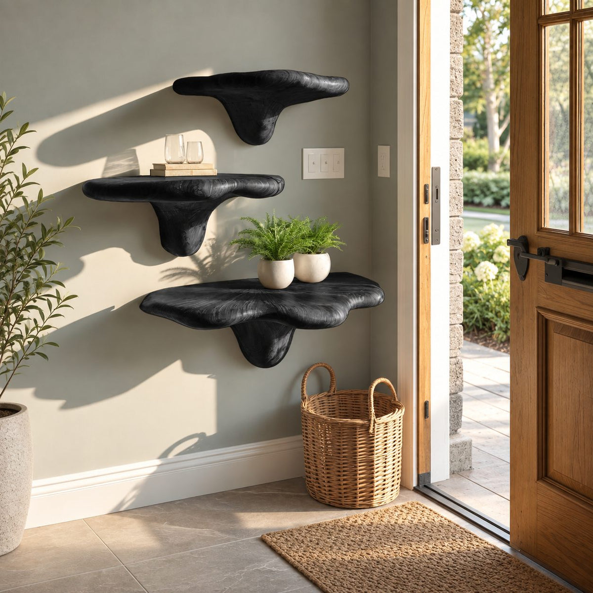 Pillow Top Mushroom Floating Shelves, Smooth Rounded Solid Wood Wall Shelves for Bedroom and Reading Nook