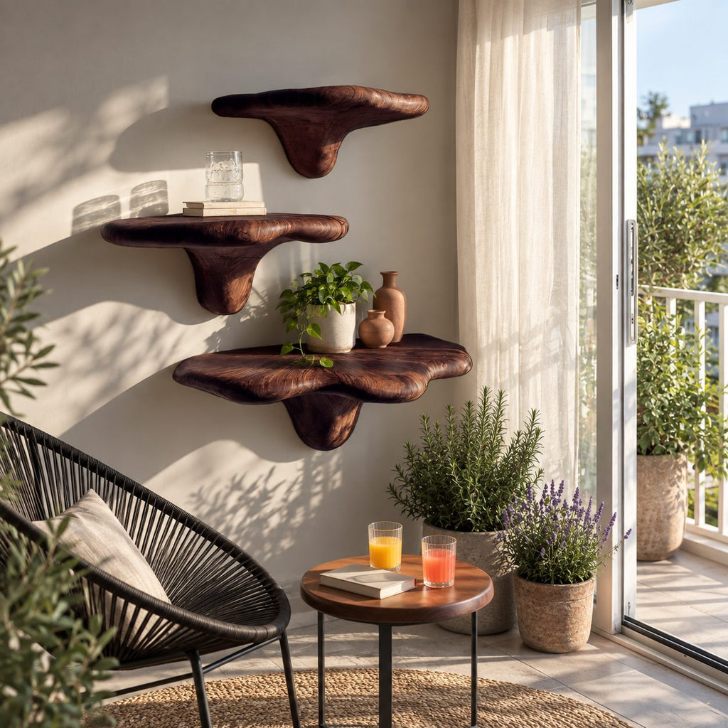 Pillow Top Mushroom Floating Shelves, Smooth Rounded Solid Wood Wall Shelves for Bedroom and Reading Nook