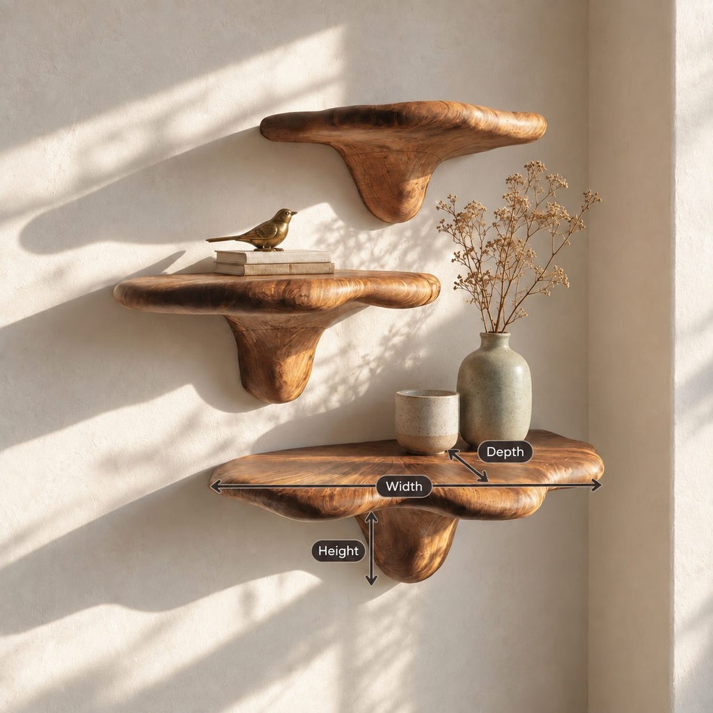 Pillow Top Mushroom Floating Shelves, Smooth Rounded Solid Wood Wall Shelves for Bedroom and Reading Nook