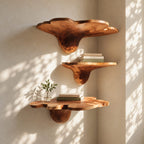 Tulip Flare Corner Mushroom Shelves, Lobed Edge Solid Wood Floating Corner Shelves for Living Room
