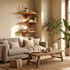 Tulip Flare Corner Mushroom Shelves, Lobed Edge Solid Wood Floating Corner Shelves for Living Room
