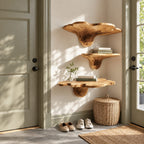 Tulip Flare Corner Mushroom Shelves, Lobed Edge Solid Wood Floating Corner Shelves for Living Room