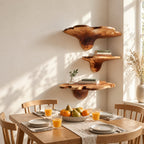 Tulip Flare Corner Mushroom Shelves, Lobed Edge Solid Wood Floating Corner Shelves for Living Room