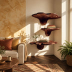 Tulip Flare Corner Mushroom Shelves, Lobed Edge Solid Wood Floating Corner Shelves for Living Room