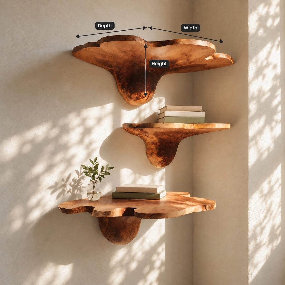 Tulip Flare Corner Mushroom Shelves, Lobed Edge Solid Wood Floating Corner Shelves for Living Room