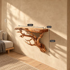 Tree Root Floating Shelf, Live Edge Solid Wood Wall Shelf on a Carved Branching Root Bracket for Living Room