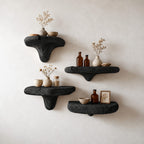 Knotty Rustic Mushroom Floating Shelf, Thick Solid Wood Wall Shelf with Swirled Grain Stem for Bedroom