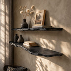 Rustic Modern Live Edge Wall Mounted Shelf, Solid Wood Floating Shelf for Living Room or Study