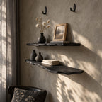Rustic Modern Live Edge Wall Mounted Shelf, Solid Wood Floating Shelf for Living Room or Study