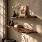 Rustic Modern Live Edge Wall Mounted Shelf, Solid Wood Floating Shelf for Living Room or Study