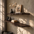 Rustic Modern Live Edge Wall Mounted Shelf, Solid Wood Floating Shelf for Living Room or Study