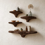 Cone Stem Live Edge Mushroom Shelf, Rough Edge Solid Wood Floating Wall Shelf for Bathroom