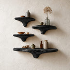 Cone Stem Live Edge Mushroom Shelf, Rough Edge Solid Wood Floating Wall Shelf for Bathroom