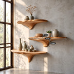 Rippled Contour Mushroom Shelf, Layered Grain Solid Wood Floating Wall Shelf for Bedroom and Window Nook
