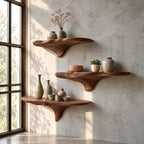 Rippled Contour Mushroom Shelf, Layered Grain Solid Wood Floating Wall Shelf for Bedroom and Window Nook