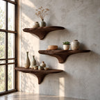Rippled Contour Mushroom Shelf, Layered Grain Solid Wood Floating Wall Shelf for Bedroom and Window Nook