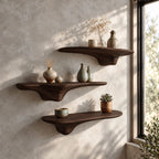 Sweeping Drip Bracket Floating Shelf, Slim Organic Solid Wood Mushroom Wall Shelf for Home Office