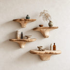 Flared Root Mushroom Floating Shelf, Natural Edge Solid Wood Wall Shelf with Wide Carved Stem for Bedroom