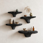 Flared Root Mushroom Floating Shelf, Natural Edge Solid Wood Wall Shelf with Wide Carved Stem for Bedroom