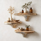 Raked Grain Mushroom Floating Shelf, Textured Solid Wood Wall Shelf with Brushed Ridge Stem for Kitchen