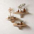 Raked Grain Mushroom Floating Shelf, Textured Solid Wood Wall Shelf with Brushed Ridge Stem for Kitchen