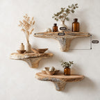 Raked Grain Mushroom Floating Shelf, Textured Solid Wood Wall Shelf with Brushed Ridge Stem for Kitchen