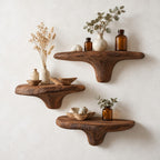 Raked Grain Mushroom Floating Shelf, Textured Solid Wood Wall Shelf with Brushed Ridge Stem for Kitchen