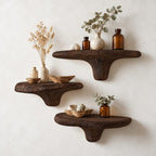 Raked Grain Mushroom Floating Shelf, Textured Solid Wood Wall Shelf with Brushed Ridge Stem for Kitchen