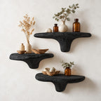 Raked Grain Mushroom Floating Shelf, Textured Solid Wood Wall Shelf with Brushed Ridge Stem for Kitchen