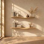 Wavy Wall Shelf, Long Slim Solid Wood Floating Shelf with Gentle Curve for Bedroom or Living Room