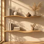 Wavy Wall Shelf, Long Slim Solid Wood Floating Shelf with Gentle Curve for Bedroom or Living Room
