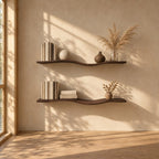 Wavy Wall Shelf, Long Slim Solid Wood Floating Shelf with Gentle Curve for Bedroom or Living Room