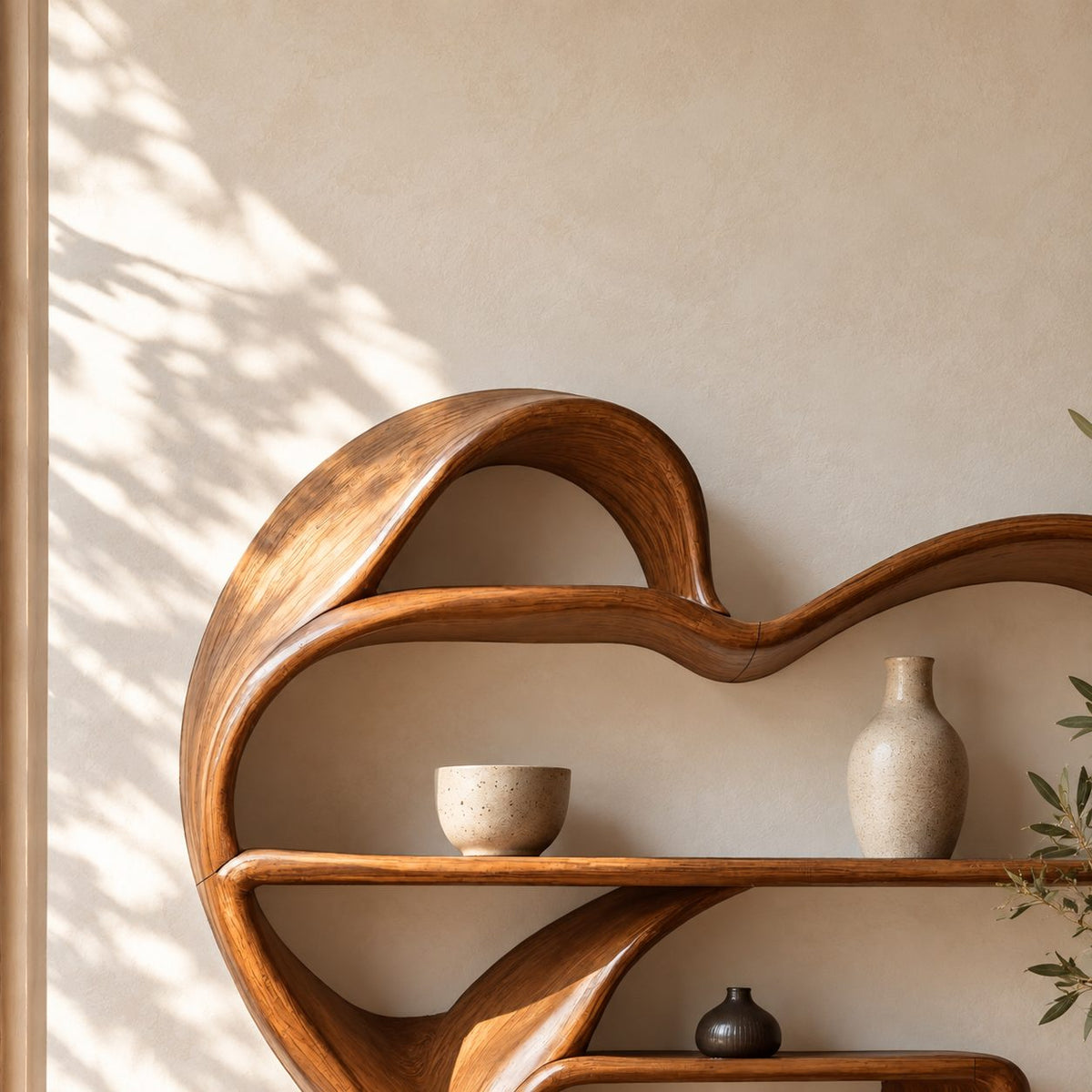 Heart Shaped Floating Wall Shelf, Sculptural Bent Solid Wood Shelf Unit with Curved Display Shelves