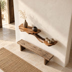 Driftwood Branch Floating Shelf, Two Level Live Edge Solid Wood Wall Shelf with Twisting Carved Branch
