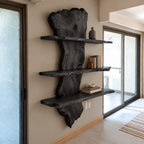 Slab Spine Live Edge Wall Shelf, Solid Wood Floating Bookshelf with Three Live Edge Shelves for Living Room
