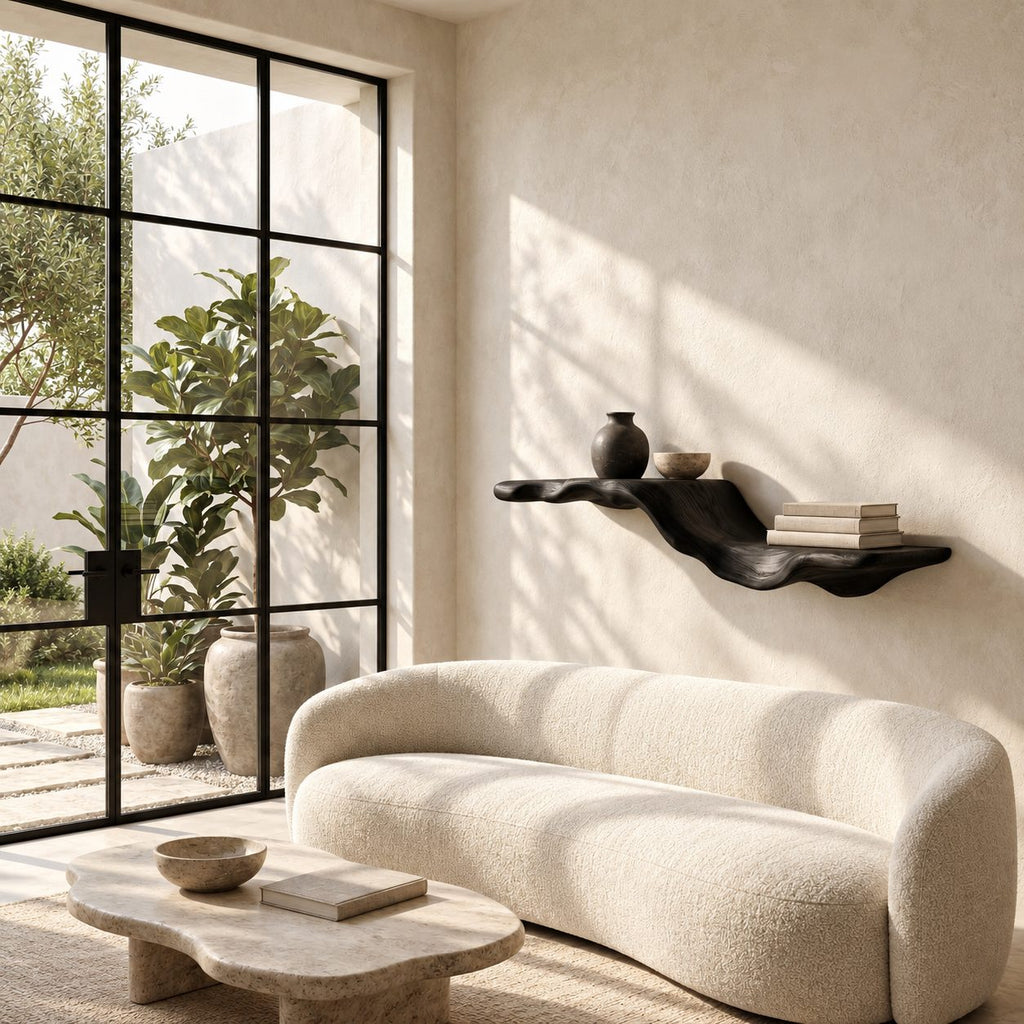 Flowing Wave Floating Shelf, Sculpted Solid Wood Wall Shelf with Driftwood Style Curve for Living Room