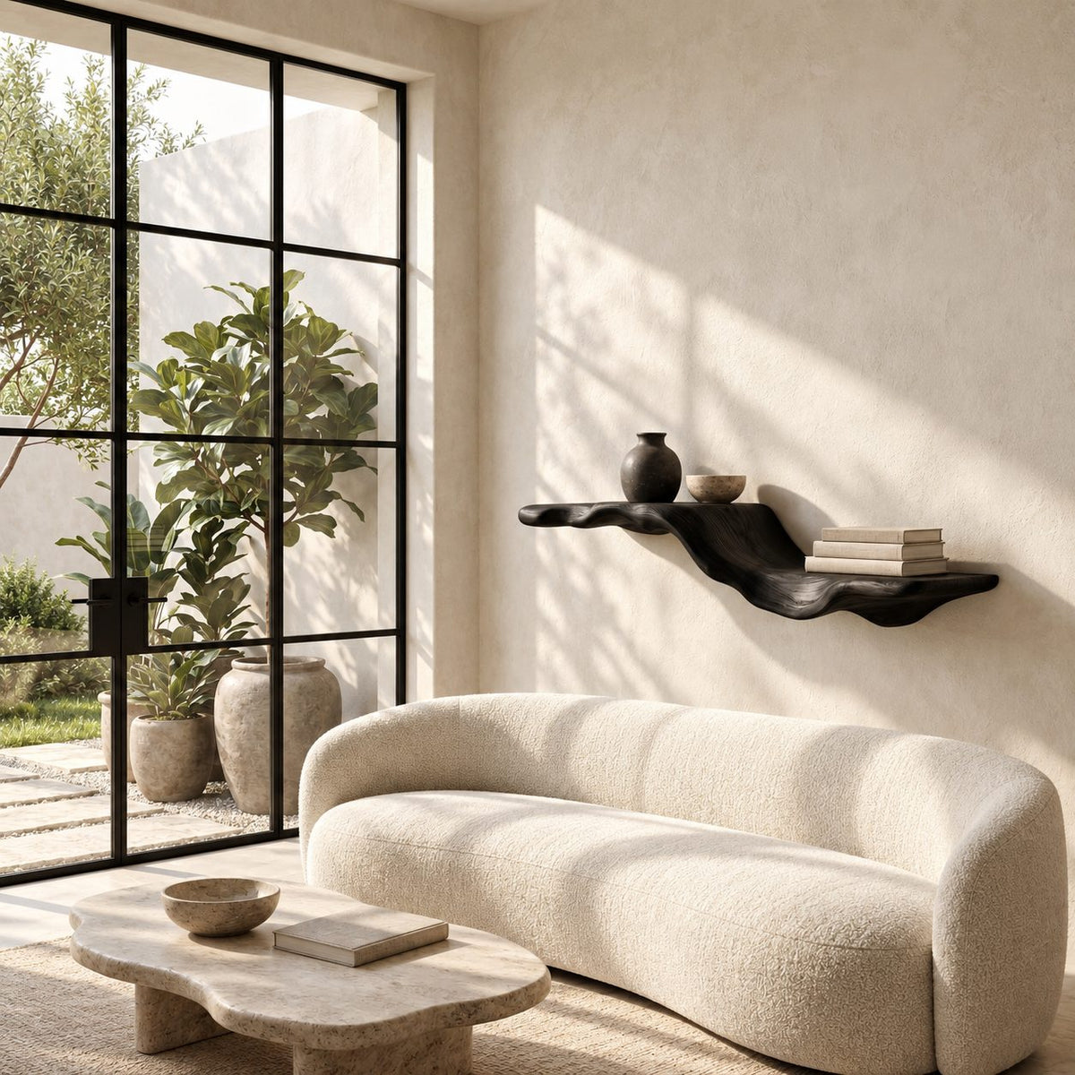 Flowing Wave Floating Shelf, Sculpted Solid Wood Wall Shelf with Driftwood Style Curve for Living Room