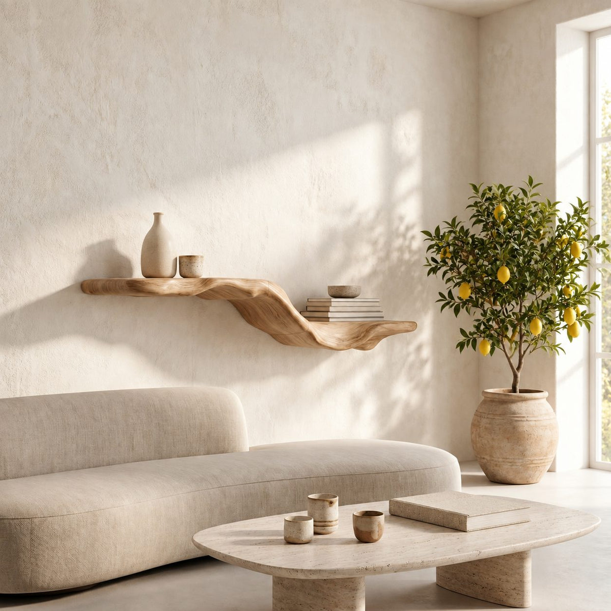 Flowing Wave Floating Shelf, Sculpted Solid Wood Wall Shelf with Driftwood Style Curve for Living Room