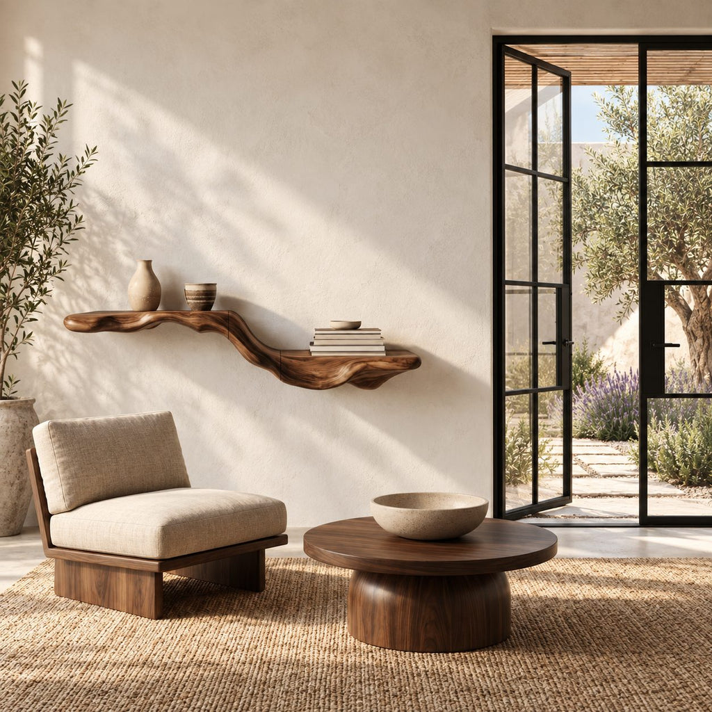 Flowing Wave Floating Shelf, Sculpted Solid Wood Wall Shelf with Driftwood Style Curve for Living Room