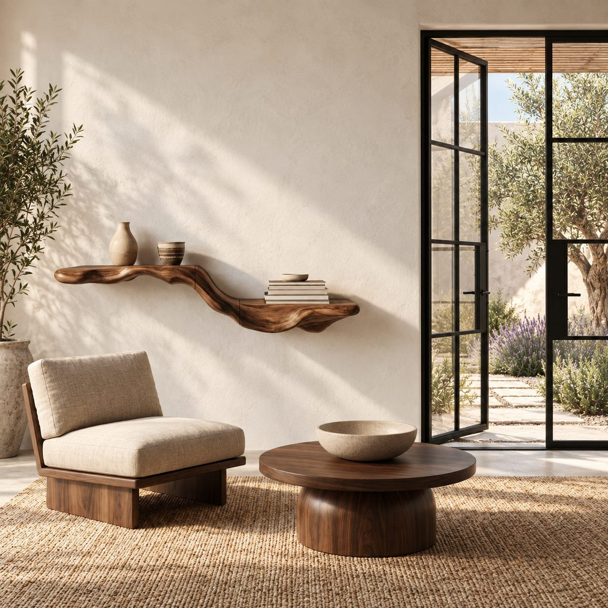 Flowing Wave Floating Shelf, Sculpted Solid Wood Wall Shelf with Driftwood Style Curve for Living Room