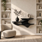 Sculpted Floating Nightstand Shelf, Two Tier Organic Solid Wood Wall Shelf with Open Cubby for Bedroom