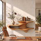 Sculpted Floating Nightstand Shelf, Two Tier Organic Solid Wood Wall Shelf with Open Cubby for Bedroom