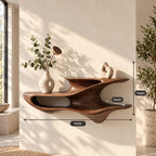 Sculpted Floating Nightstand Shelf, Two Tier Organic Solid Wood Wall Shelf with Open Cubby for Bedroom